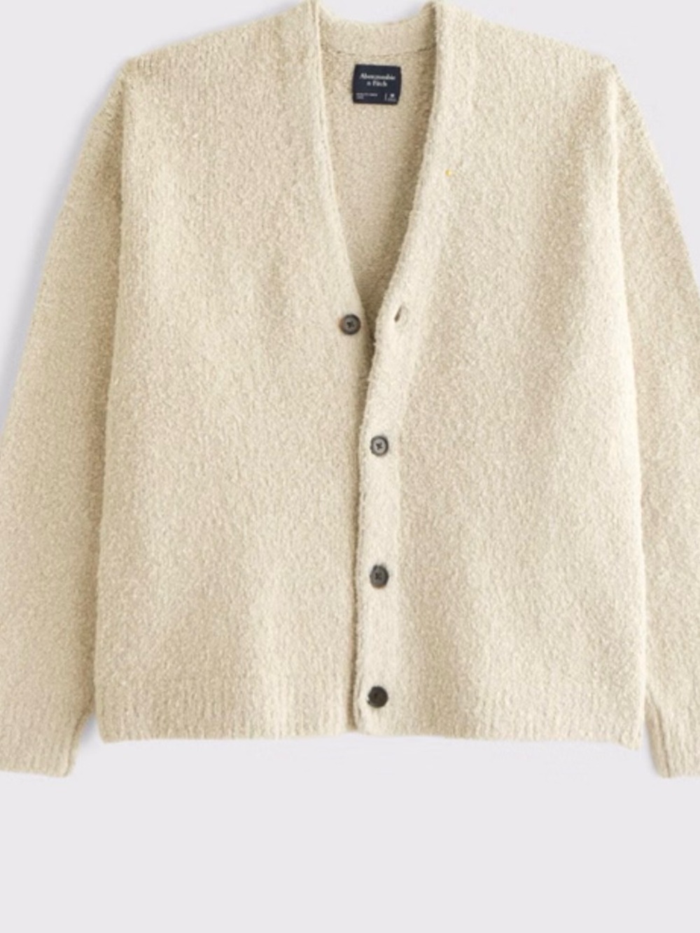 Men’s Abercrombie & Fitch Boucle Cream Cropped Knit Cardigan - Picture 5 of 5